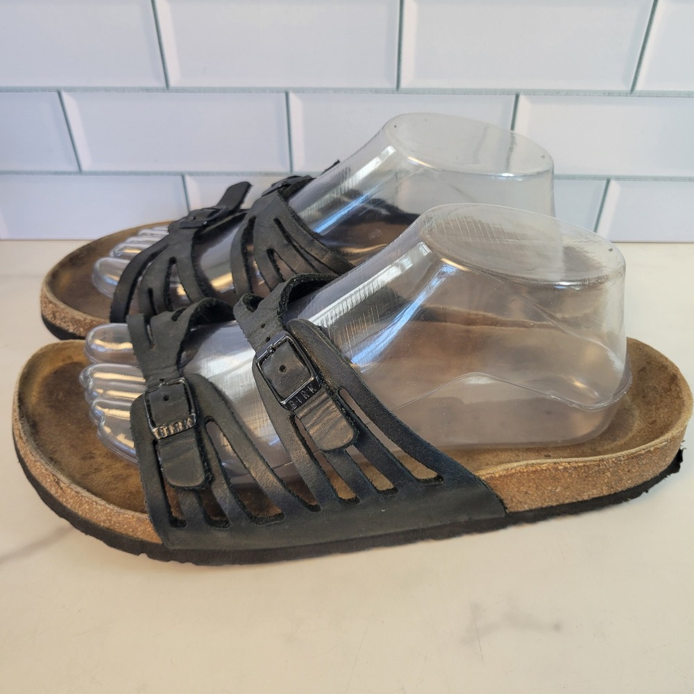 Birkenstock Granada Black Leather Strappy Buckle Slide Sandals Womens 41 L10